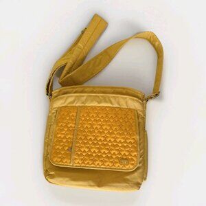 LUG Crossbody Messenger Bag Yellow Quilted Front Flap Travel Multi Pockets Zip